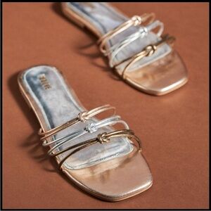 Maeve Anthropologie Metallic Rose and Silver Slide Sandals